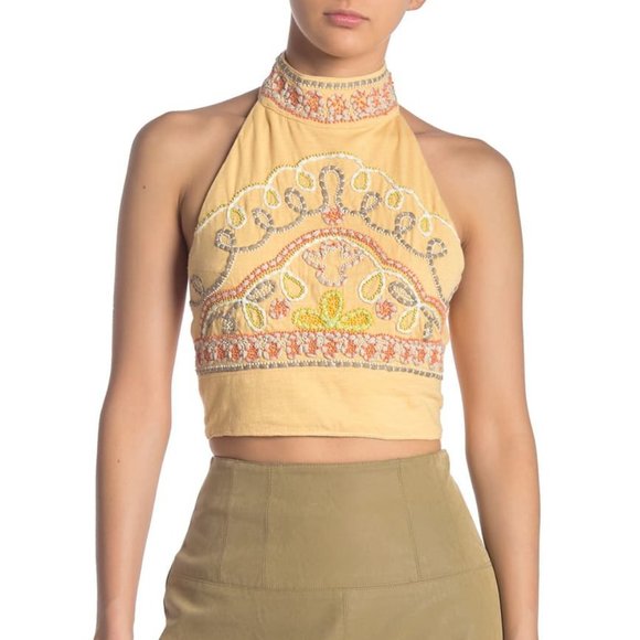 Free People Tops - Free People Goa Embroidered Halter Crop Top New XS